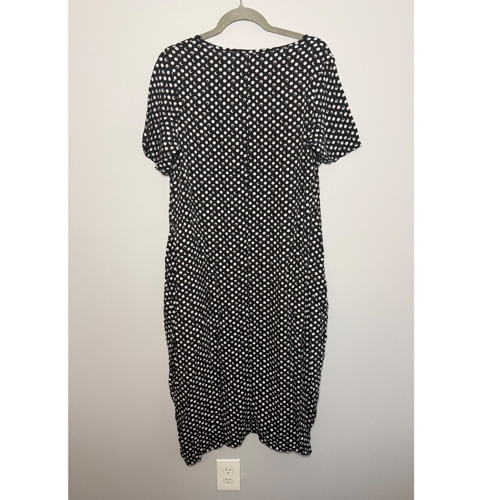 ZANZEA Black White Polka Dot Midi Dress Rayon Pockets Side Slits Large